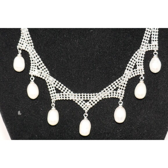 Silver Tone 16.5" Necklace with Dangling Pearls - Picture 6 of 7